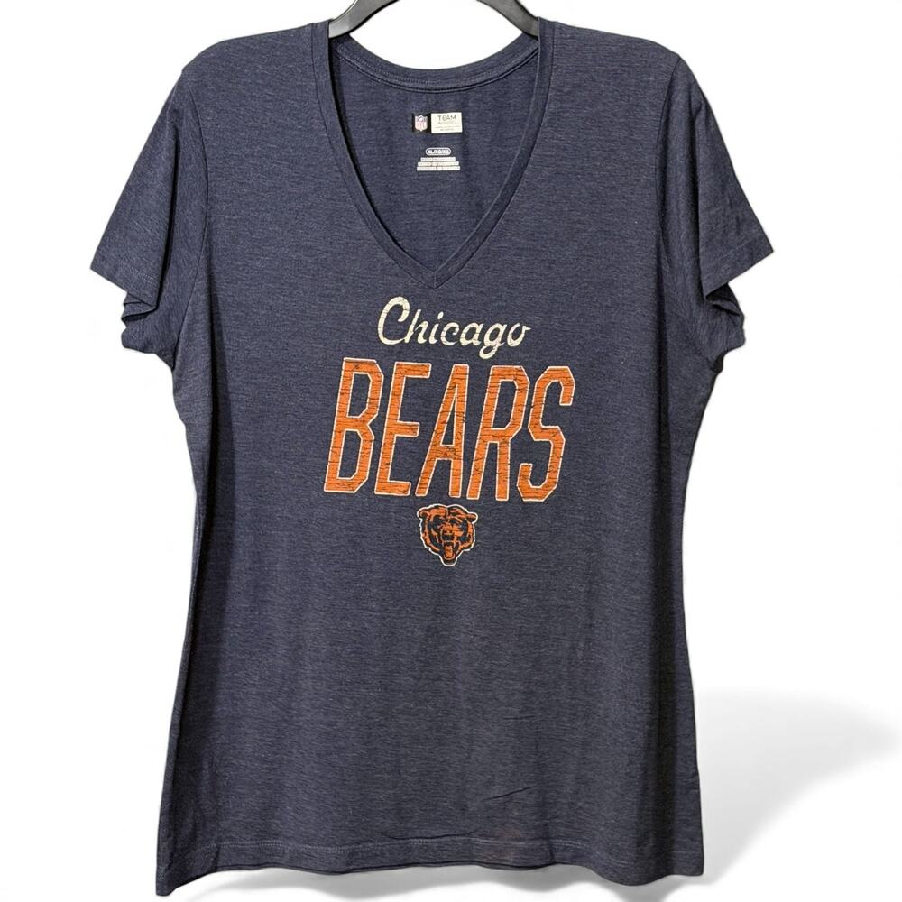 Chicago Bears Womens T Shirt XL NFL Team Apparel V Neck Heather Blue Retro Style